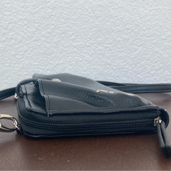 Nicole Miller Crossbody Bag Zip Around Wallet on Strap Silver Accents - Picture 6 of 12